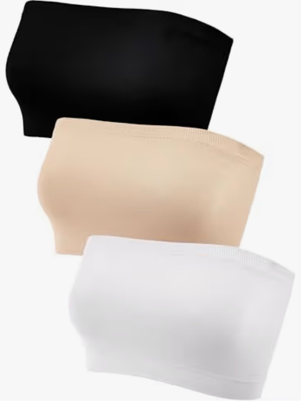 NWT Hestya 3 Pack Seamless Strapless Bandeau Bralettes Large Black White Nud